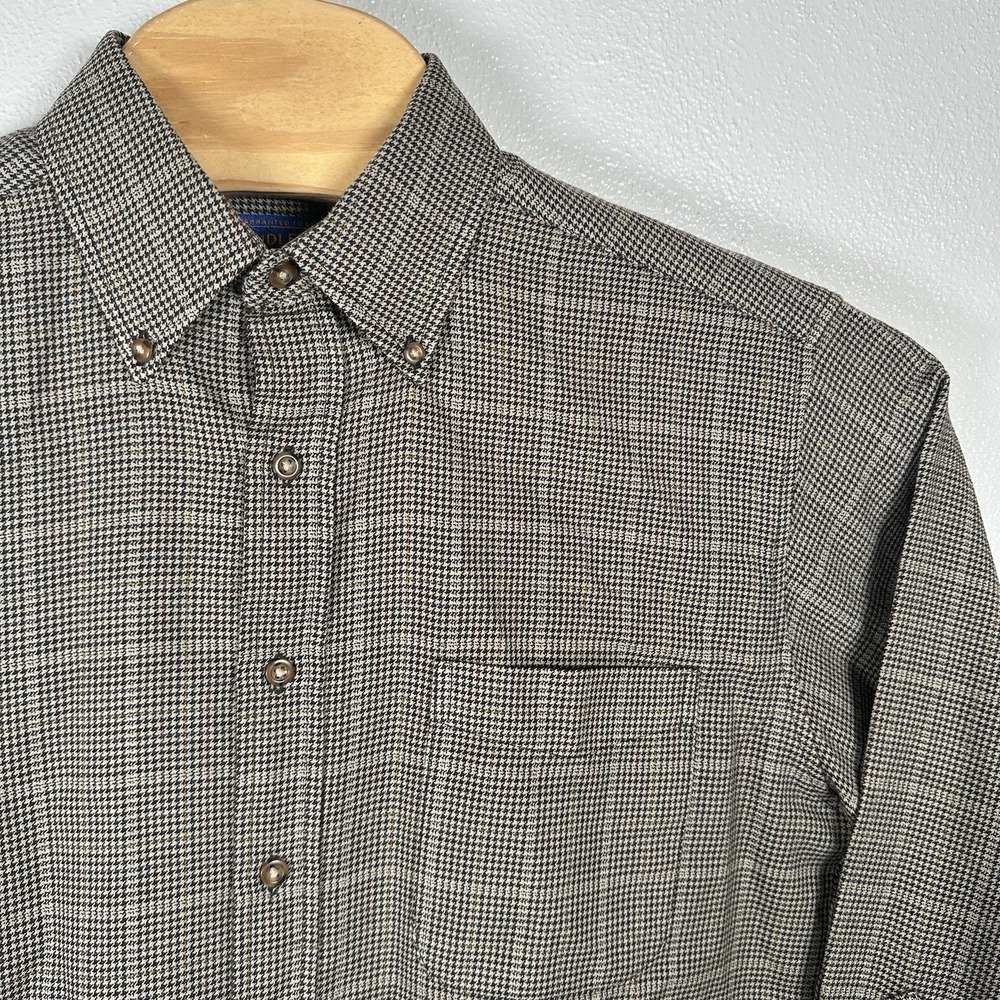Sir Pendleton Virgin Worsted Wool Button Dress Shirt Sz Medium Brown Houndstooth